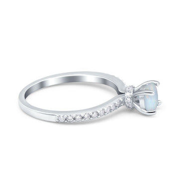 Art Deco Wedding Engagement Ring Accent Vintage Bridal Ring Round Lab Created White Opal 925 Sterling Silver